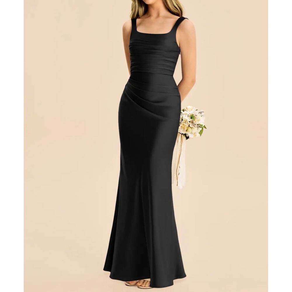 NWT Azazie Agustina Dress A6 Black Stretch Satin Corset Mermaid Bridesmaid Gown